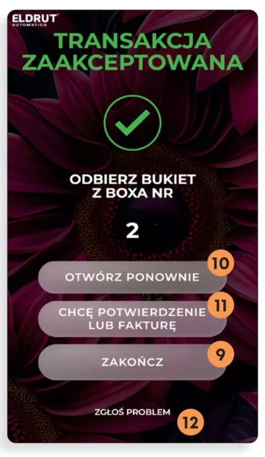 Ekran kwiatomatu: Odbierz kwiaty z okienka