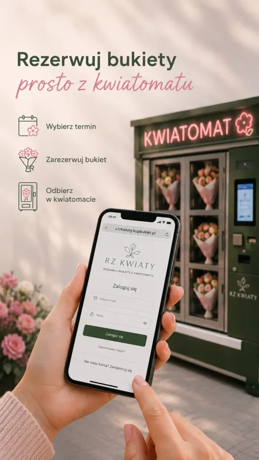 Rezerwacja bukietu z kwiatomatu: wybierz termin, zarezerwuj bukiet, odbierz w kwiatomacie